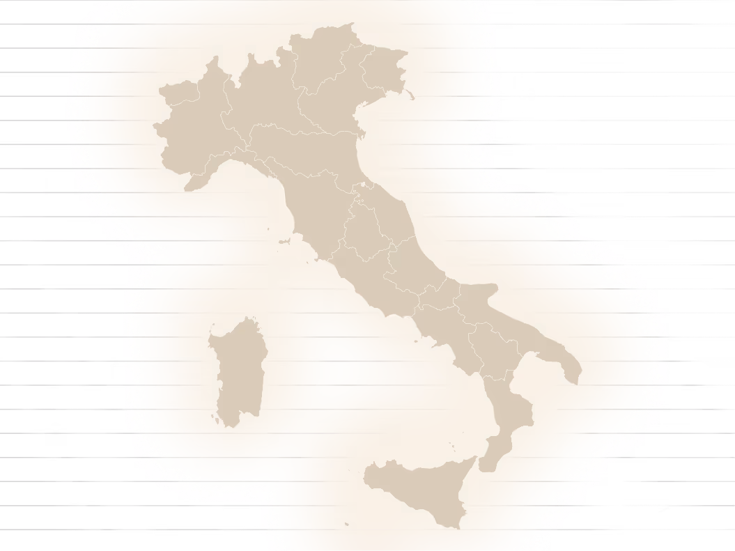 Map of Italy highlighting meat production regions: Veneto and Emilia Romagna in the north, Lazio in the center, Campania in the south, and Sardinia island.